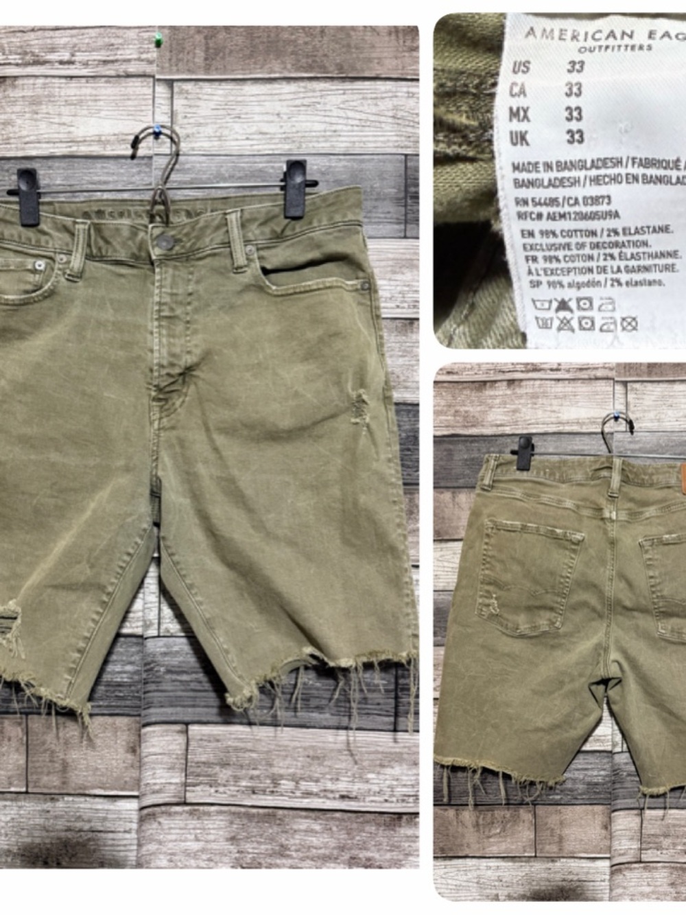 American Eagle Jean Shorts Men’s 33 Green (Inseam 8.5) Stretch Denim Distressed